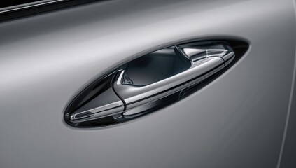 Naklejka premium Sleek Car Door Handle Detail - Close-Up, Modern Design, Metallic Finish