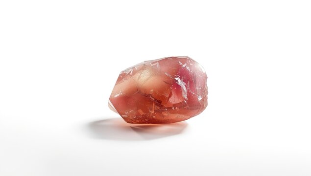 Pink Quartz Crystal on White Background with Sharp Edges and Facets