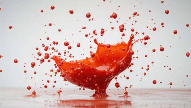 Red Paint Splashing in a Circular Motion with Droplets in Bright Light