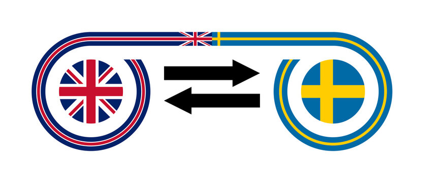 british english to swedish translation icon. gbp to sek exchange rate concept. vector illustration isolated on white background