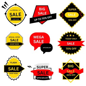 Premium Sale Badge Collection Set with Discount Labels, Promotional Stickers, Special Offer Tags and Marketing Icons