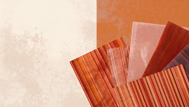 Textured Colorful Fabric Samples Arranged in a Staggered Layout on a Light Background