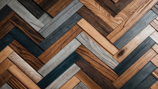Vintage colorful parquet floor with pattern showcasing wooden planks texture.