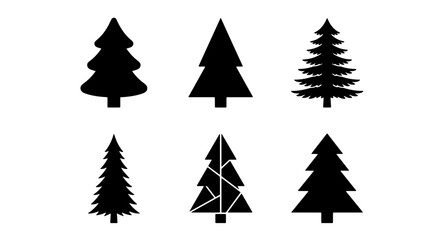 Obraz premium 70 Six Silhouette Christmas Tree Vector Icons, Festive Evergreen Forest Shapes, Winter Holiday Decoration Elements, Black and White Seasonal Graphics 100