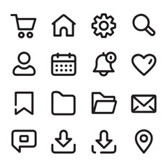 Fototapeta premium A collection of 16 black outline representing common user interface on a white background