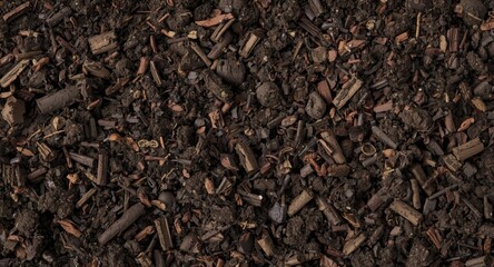 Fototapeta premium Dark Soil Texture with Organic Matter and Mulch Elements