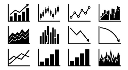 Obraz premium 70 12 Diverse Business Growth Charts, Financial Data Analysis Icons, Stock Market Trends & Analytics Vector Set 100
