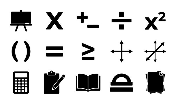 70 Math Symbols and Icons Collection, Vector Graphics for Education and Science, Black and White Mathematical Elements for Learning and Study 100
