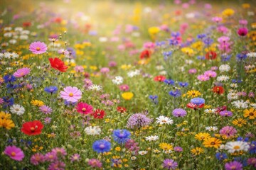 Obraz premium Colorful Wildflower Field in Soft Light during Springtime