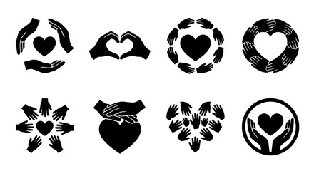 70 Set of 8 Heart and Hand Icons, Vector Graphics for Charity, Love, Support, and Community Concepts 100 © Jamal