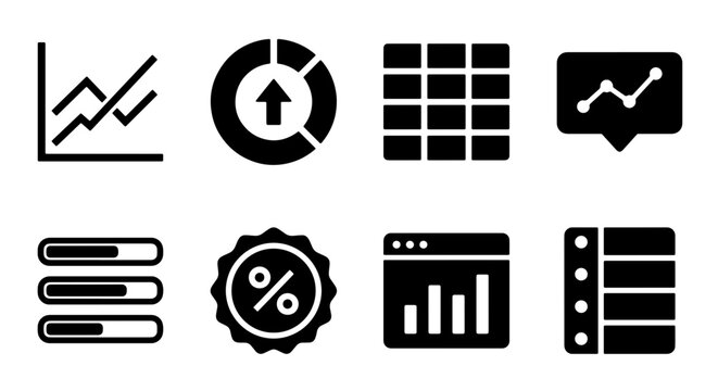 70 Data Visualization Icons Set: Charts, Graphs, Analytics, Statistics, Progress Bars, and Reports for Business and Technology 100