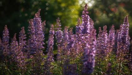 Obraz premium Purple Flowers Blooming in a Garden with Soft Natural Light