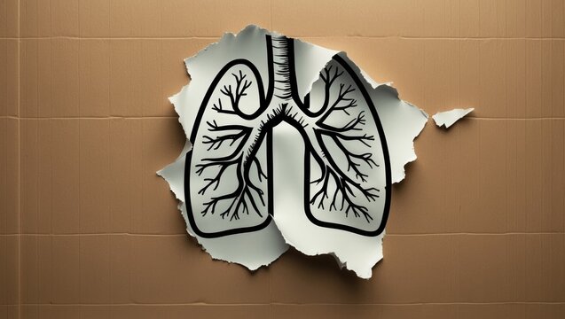 Text Lung Disease emerging behind torn paper in human lungs drawing. Concept about various respiratory system illnesses.