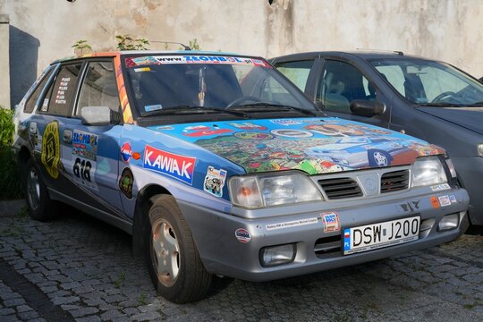 STRZEGOM, POLAND - JUNE 7, 2026: FSO Polonez Caro taking part in Zlombol charity car rallying event in Poland.