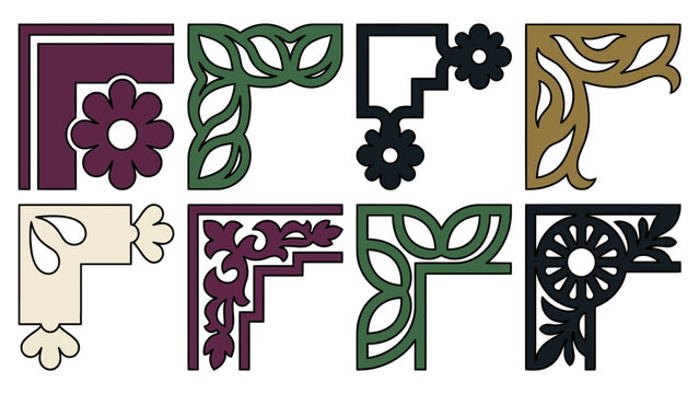Bold floral corner frames featuring unique leaves and flowers designs