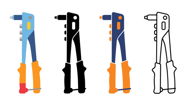 Pop Riveter Icon Hand Tool for Installing Blind Rivets in Metal Assembly in Flat, Silhouette, Outline and Glyph Design
