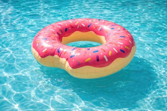 Colorful Donut Pool Float Floating in Clear Water - Summer Vibes, Bright and Cheerful