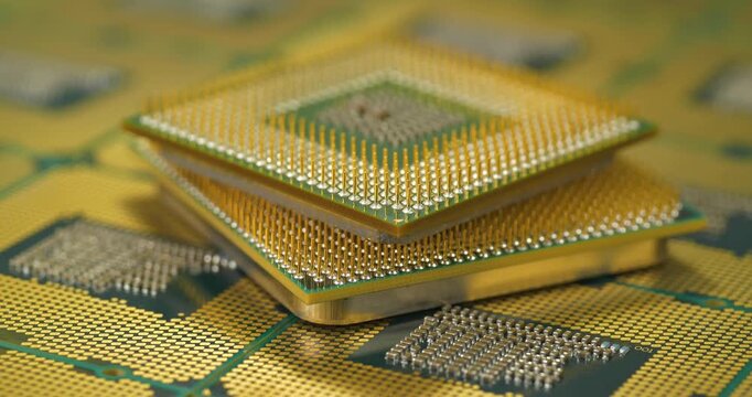 Central processing units with golden pins and contacts for a personal computer