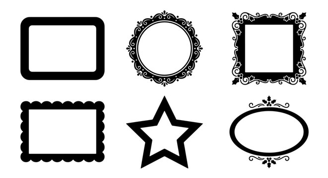 70 Decorative Vector Frames Collection, Ornate Borders, Vintage Style Elements, Graphic Design Assets, Black and White Shapes 100