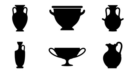 70 Ancient Greek Pottery Silhouettes, 6 Ceramic Vessel Icons, Classical Amphora and Krater Vector Set for History and Art Projects 100 © Anika876