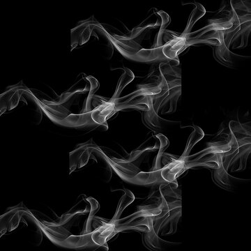  Horizontal White Smoke Plumes Set on Black Background - Wavy Flowing Vapor Wisps