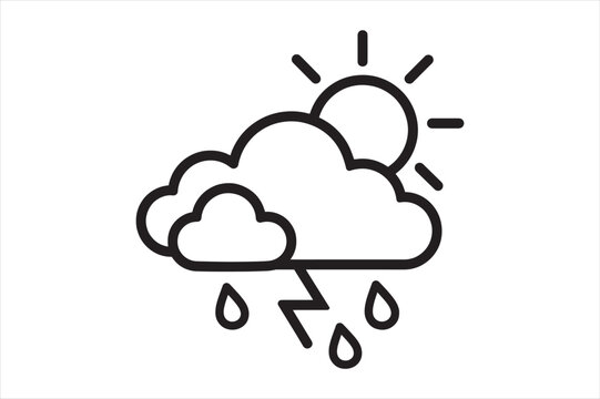 Weather icon representing unstable conditions with sun cloud rain and lightning