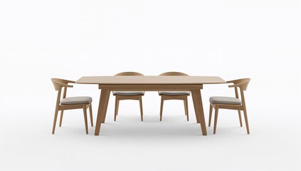 Fototapeta premium Wooden Dining Table with Chairs on White Background