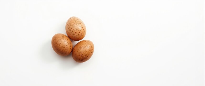 Brown Eggs Arranged on White Background with Negative Space