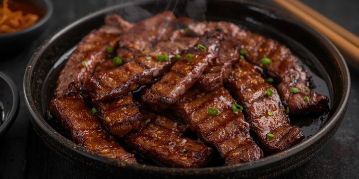 Flavorful Korean grilled beef strips marinated in soy sauce