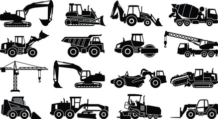 Obraz premium Collection of Electrical Infrastructure Silhouettes Featuring Transformers, Transmission Towers, and Wind Turbines