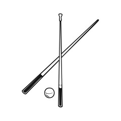 Obraz premium Two crossed billiard cues and a single ball vector illustration on white background