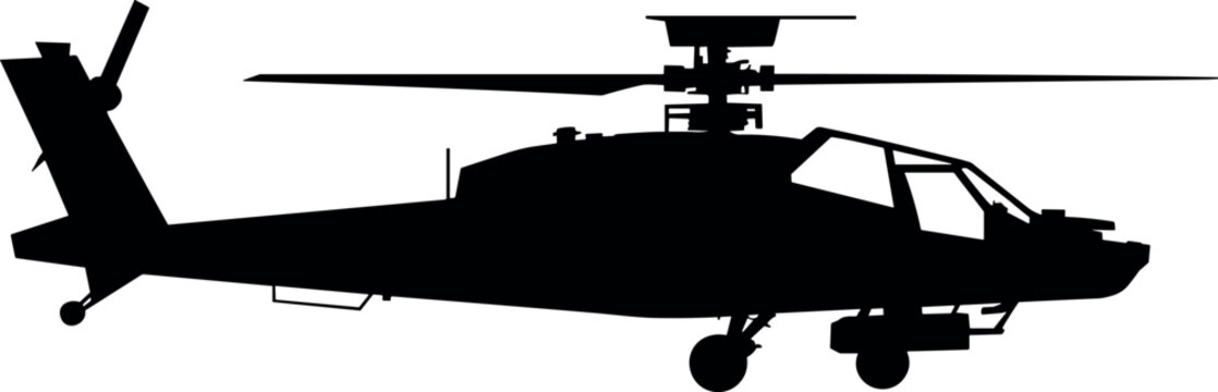 Military attack helicopter silhouette vector illustration of an apache choppers aircraft isolated on white background for design.