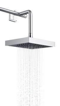 Sleek modern square showerhead dispensing water in a clean display