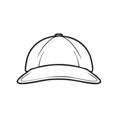 Fototapeta premium Simple outline drawing of a classic baseball cap, front view, vector illustration.