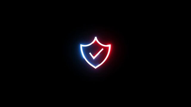 Glowing shield with check mark pulsing softly on black background.