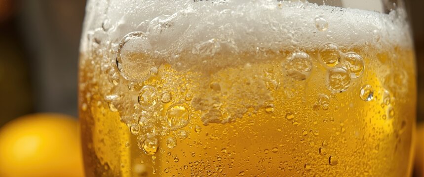 Craft Beer Glass Filled with Golden Liquid and Foamy Head