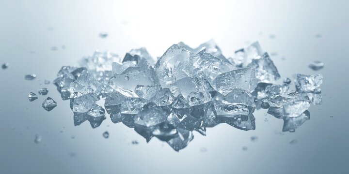 Shattered ice pieces on a reflective surface