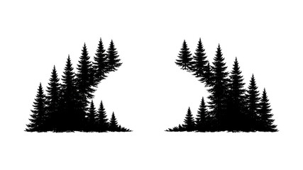 Obraz premium PNG Symmetrical pine tree silhouettes artwork.