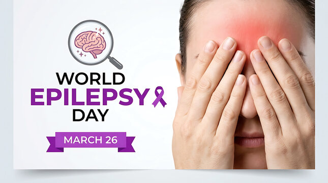 World epilepsy day awareness banner with purple ribbon