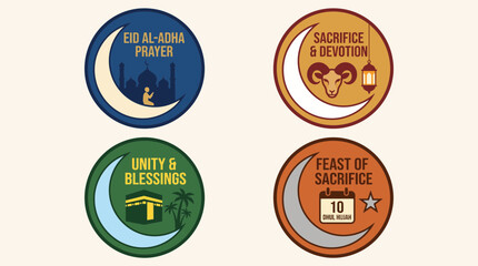 Fototapeta premium Eid al-Adha Prayer Moon Vector Badge Collection