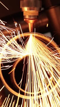 CNC Laser and gas cutting of metal, modern industrial technology.