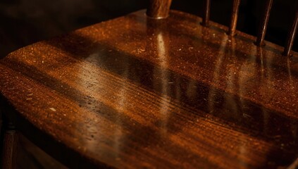 Obraz premium Shiny wooden surface of a rustic chair in low light