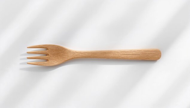 Wooden Fork Isolated on White with Soft Shadows