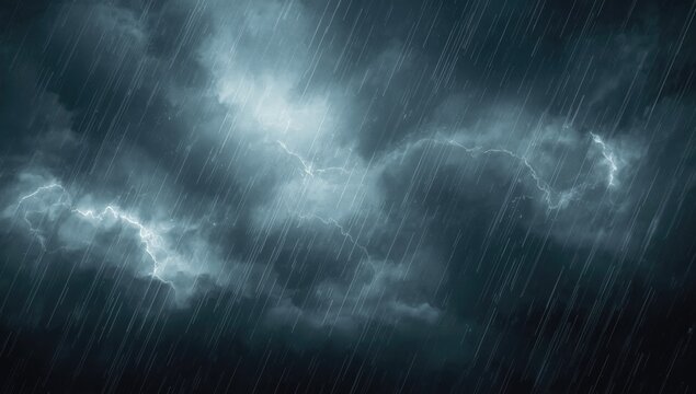 Dramatic Thunderstorm Clouds with Rain and Lightning - Dark Atmosphere, High Contrast