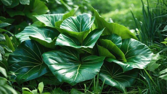 Suweg, a tropical ginger plant showcasing vivid green leaves.