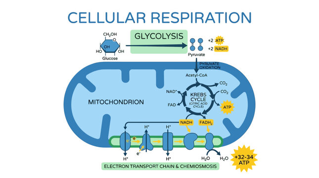Cellular Respiration Diagram: Glycolysis, Krebs Cycle, ATP Production