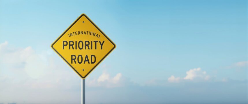 Yellow Priority Road Sign against a Clear Blue Sky
