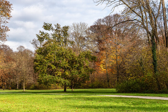 Golden autumn view in famous Munich relax place. Munich, Bavaria, Germany
