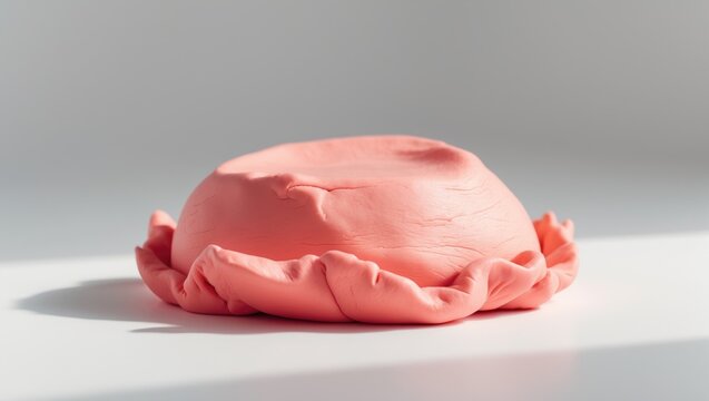 Pink piece of plasticine handmade texture frame shape on white background