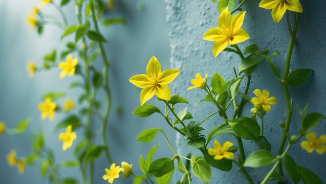 The small, bright yellow, star-shaped melon flower with five petals grows on a vine and matures into a fruit, attracting pollinators such as bees for pollination.